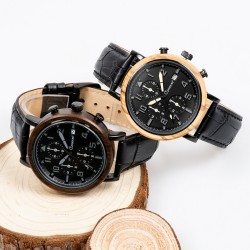 LINDENÆS Træ ur i naturligt oliven træ - trendy 43 mm kronograf herreur