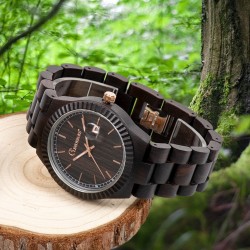 LINDENÆS Træ ur i naturligt sort sandel træ - flot 44 mm herreur