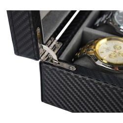 Urboks / smykkeskrin i sort carbon fiber look - 4 ure + smykker